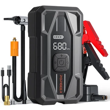 POPDEER PD-JA5 5000A Jump Starter with Air Compressor 150 PSI Tire Inflator 12V 37Wh Power Bank PD30W Type C Quick Charge LCD Display Flashlight Storage Case Suitable for 10L Gas or 8L Diesel