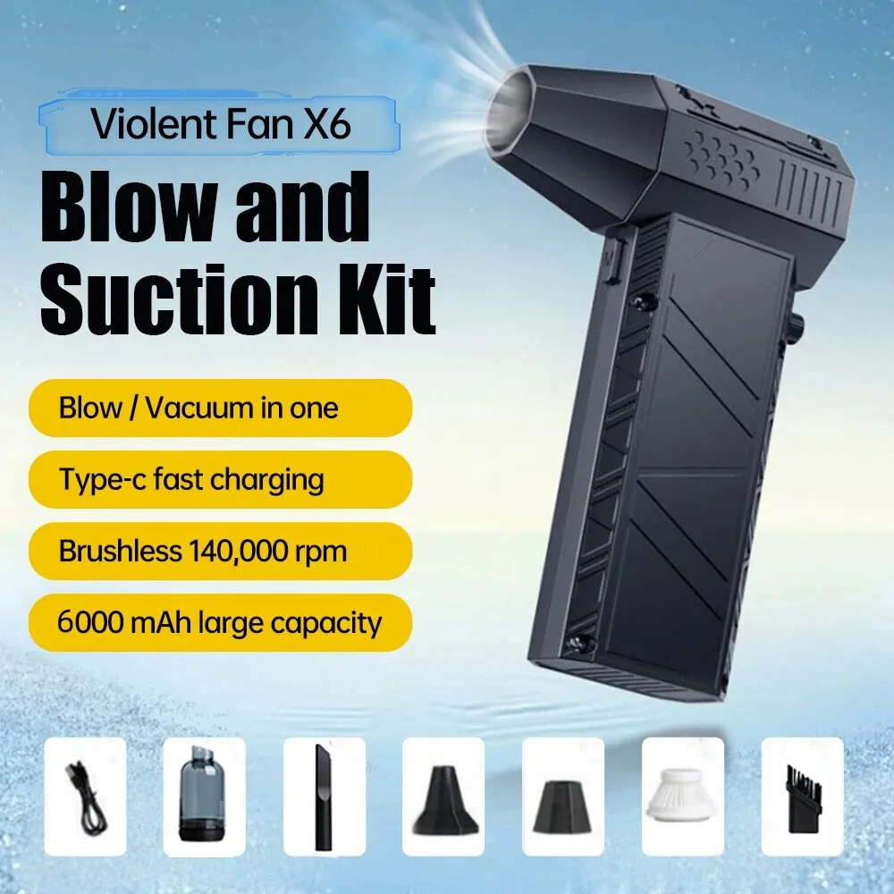 X6 140,000RPM High-Speed Turbo Fan 6000mAh Peak Battery Dual-Function Vacuum Kit Infinite Speed Control 6.0V-8.4V Adjustable Current 3-4 Hours Charging