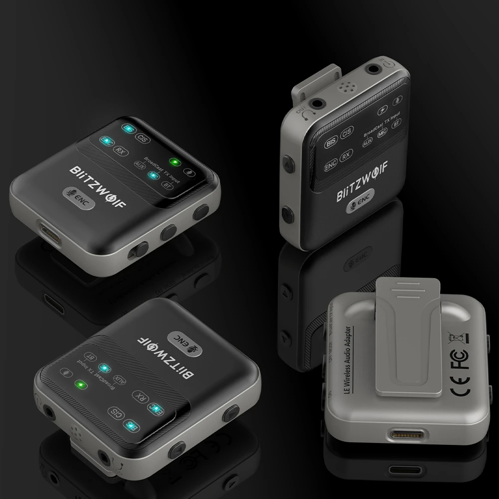 BlitzWolf® BW-LE523 2 in 1 Audio Adapter Bluetooth V6.0 Receiver Transmitter Clip-on Design AAC LC3 ENC Wireless Broadcast Adapter One with Multiple Audio System