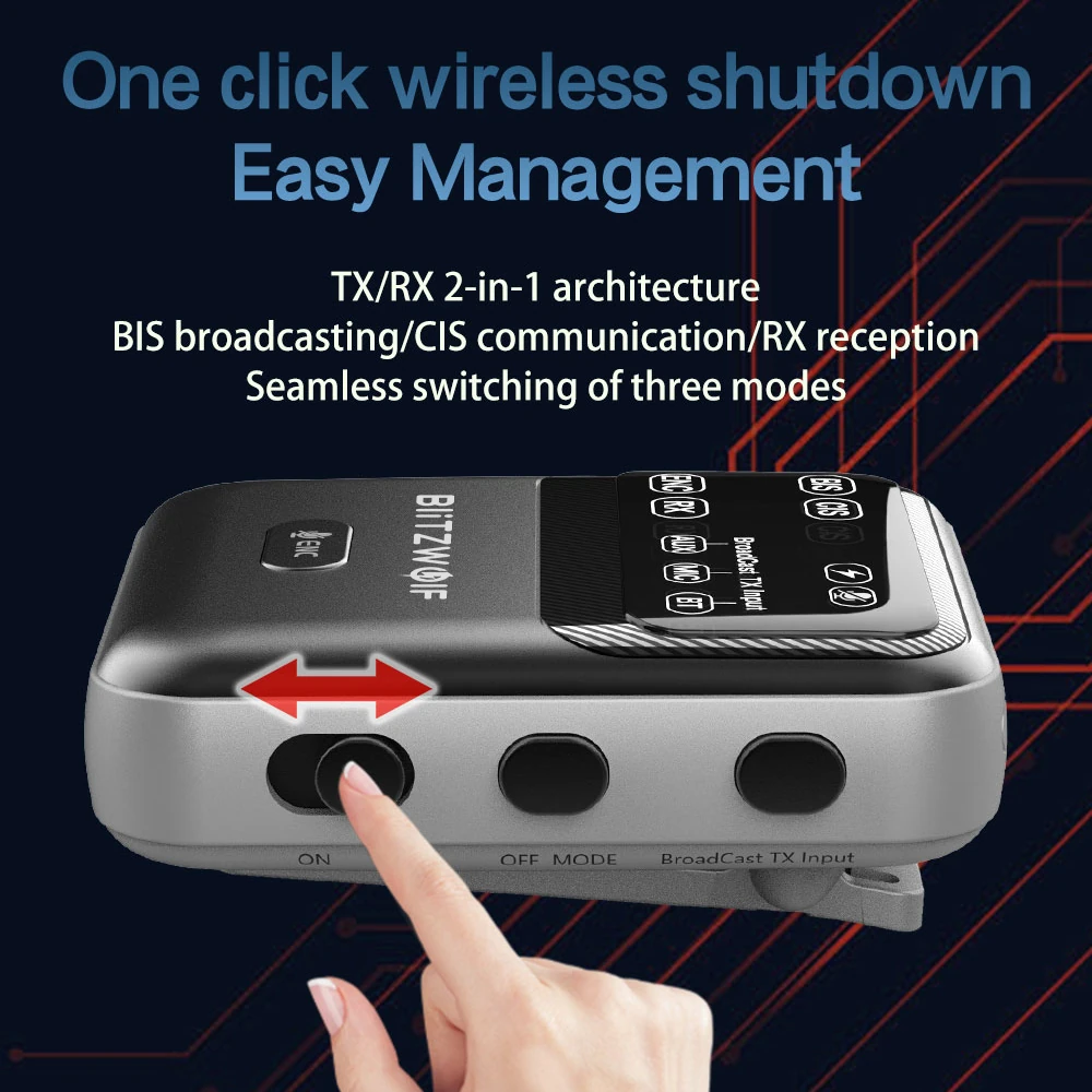 BlitzWolf® BW-LE523 2 in 1 Audio Adapter Bluetooth V6.0 Receiver Transmitter Clip-on Design AAC LC3 ENC Wireless Broadcast Adapter One with Multiple Audio System