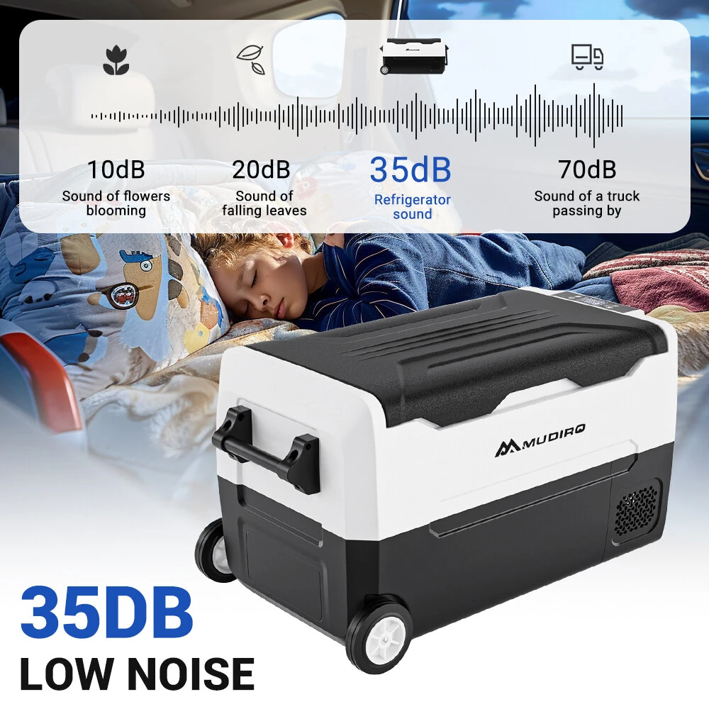 Mudiro 12 Volt Refrigerator with Bluetooth function 12V Car Fridge 35L(37QT) 55L(58QT) -4℉~68℉ Freezer Compressor Cooler 12/24V DC & 100-240V AC,Removable Divider, Car Fridge For Car, Camping, Travel, Fishing, Outdoor or Home
