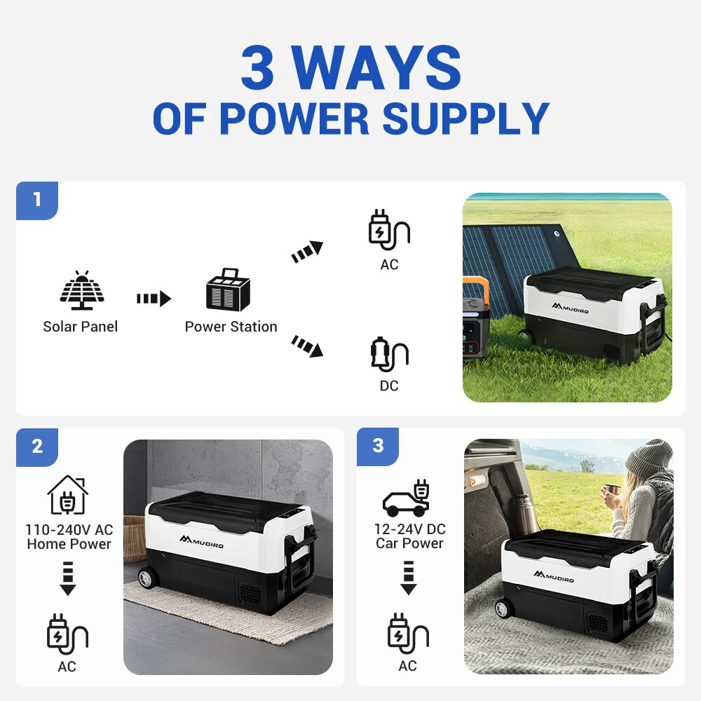 Mudiro 12 Volt Refrigerator with Bluetooth function 12V Car Fridge 35L(37QT) 55L(58QT) -4℉~68℉ Freezer Compressor Cooler 12/24V DC & 100-240V AC,Removable Divider, Car Fridge For Car, Camping, Travel, Fishing, Outdoor or Home