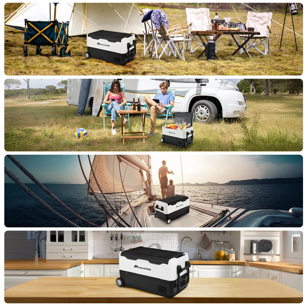 Mudiro 12 Volt Refrigerator with Bluetooth function 12V Car Fridge 35L(37QT) 55L(58QT) -4℉~68℉ Freezer Compressor Cooler 12/24V DC & 100-240V AC,Removable Divider, Car Fridge For Car, Camping, Travel, Fishing, Outdoor or Home