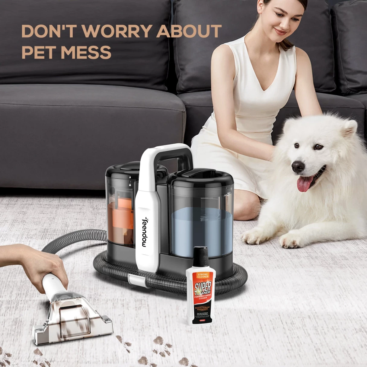[EU Direct]Teendow C5 500W Portable Carpet Cleaner Vacuums 11kpa Spot Cleaner For Carpet And Sofa Pet Stain Remover with Dual Water Tank System