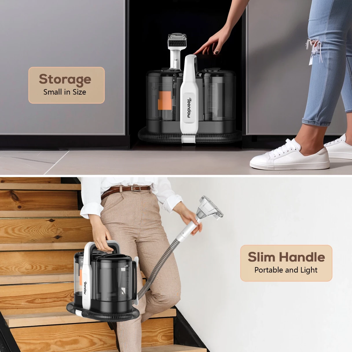 [EU Direct]Teendow C5 500W Portable Carpet Cleaner Vacuums 11kpa Spot Cleaner For Carpet And Sofa Pet Stain Remover with Dual Water Tank System