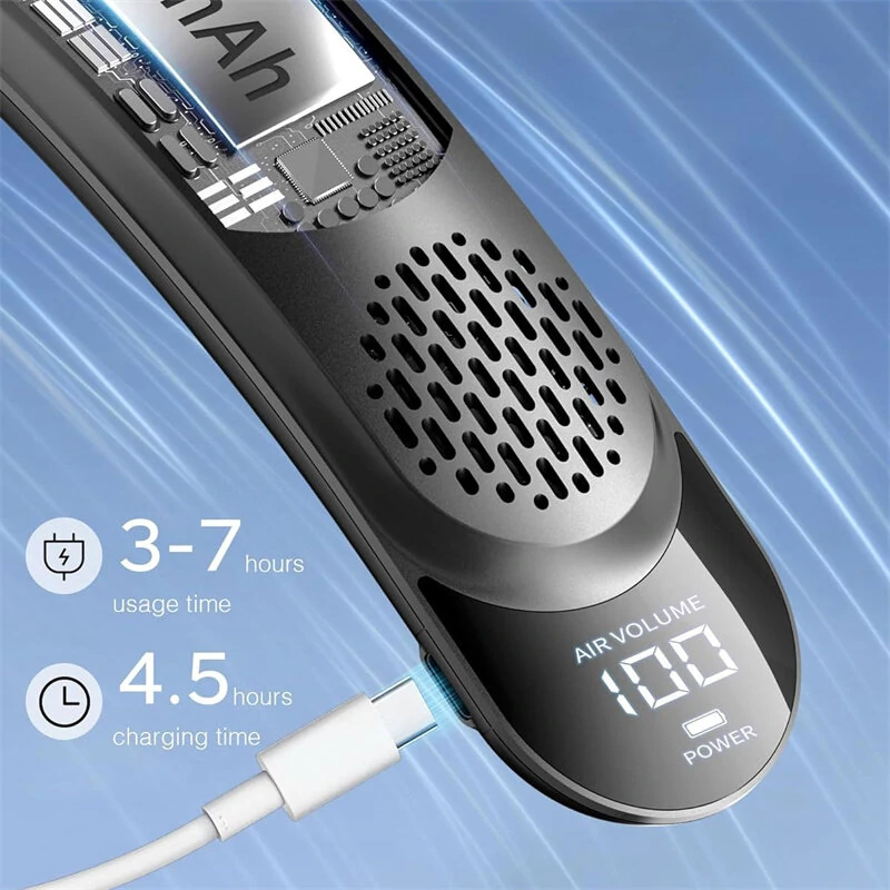 Tevorex Neck Fan Cooling Rechargeable Air Conditioning Fans Air Cooler 4000mAh Air Conditioner 3 Speed for Outdoor Sports