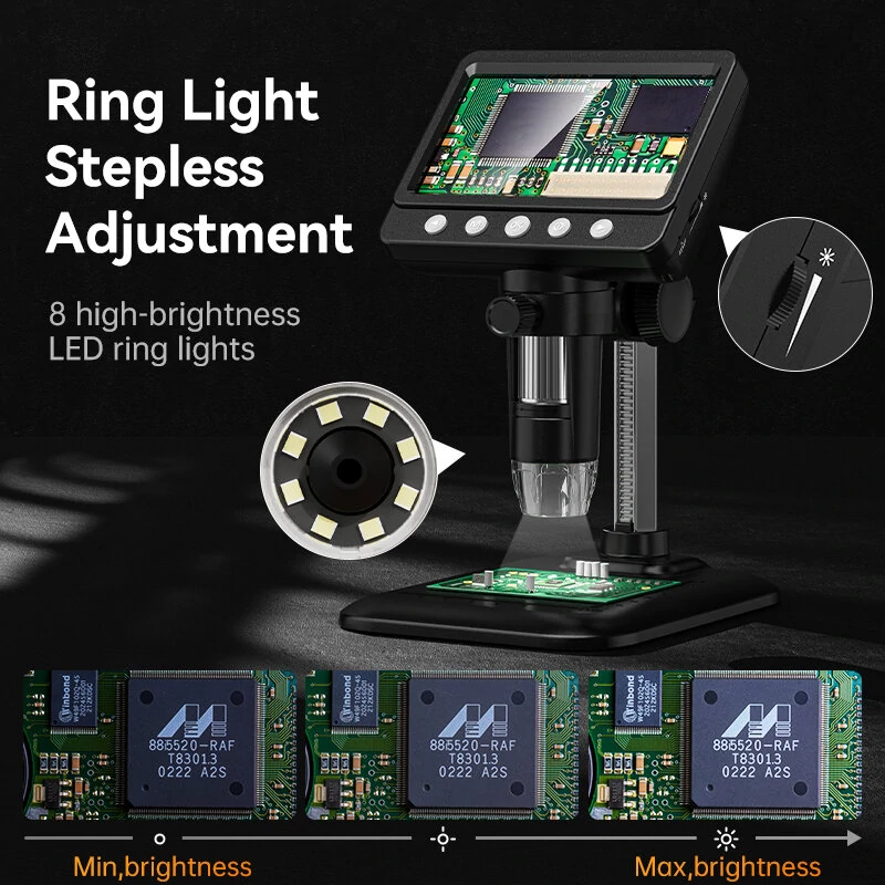 Digital Microscope 4.3inch Screen 50-1000X Magnification 2MP Resolution Long-Lasting 2000mAh Battery Ideal for Detailed Exploration and Research