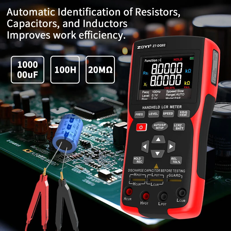 ZOYI ZT-DQ01 ZT-DQ02 Digital LCR Bridge Tester Meter Portable Handheld 0.3% Accuracy Capacitance Resistance Inductance Testing Multiple Frequencies
