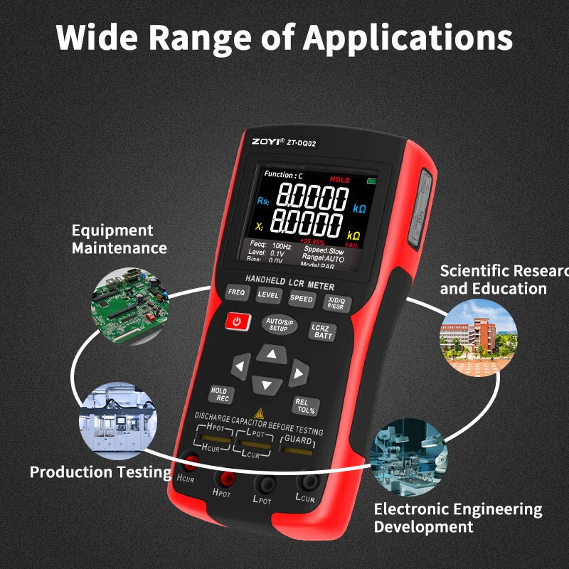 ZOYI ZT-DQ01 ZT-DQ02 Digital LCR Bridge Tester Meter Portable Handheld 0.3% Accuracy Capacitance Resistance Inductance Testing Multiple Frequencies