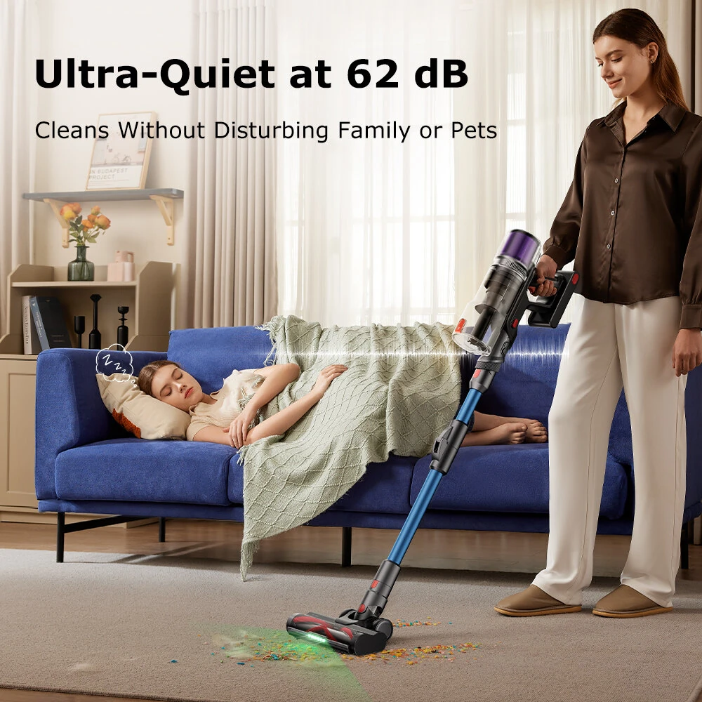 [EU Direct]Proscenic P16 Cordless Stick Vacuum Cleaner, 50Kpa 55Mins Runtime, 180°Bendable Wand, Green LED Headlight, Digital LED Display, Rechargeable Lightweight Stick Vacuum for Home