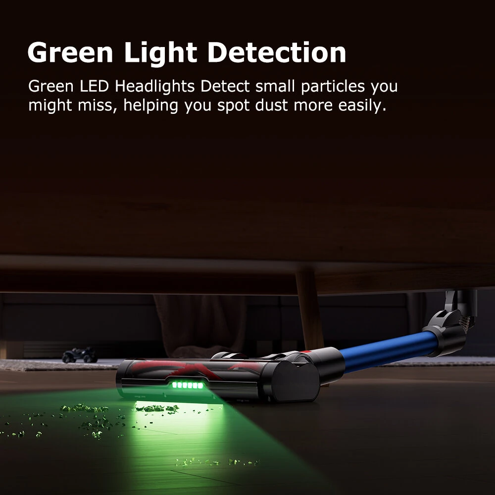 [EU Direct]Proscenic P16 Cordless Stick Vacuum Cleaner, 50Kpa 55Mins Runtime, 180°Bendable Wand, Green LED Headlight, Digital LED Display, Rechargeable Lightweight Stick Vacuum for Home