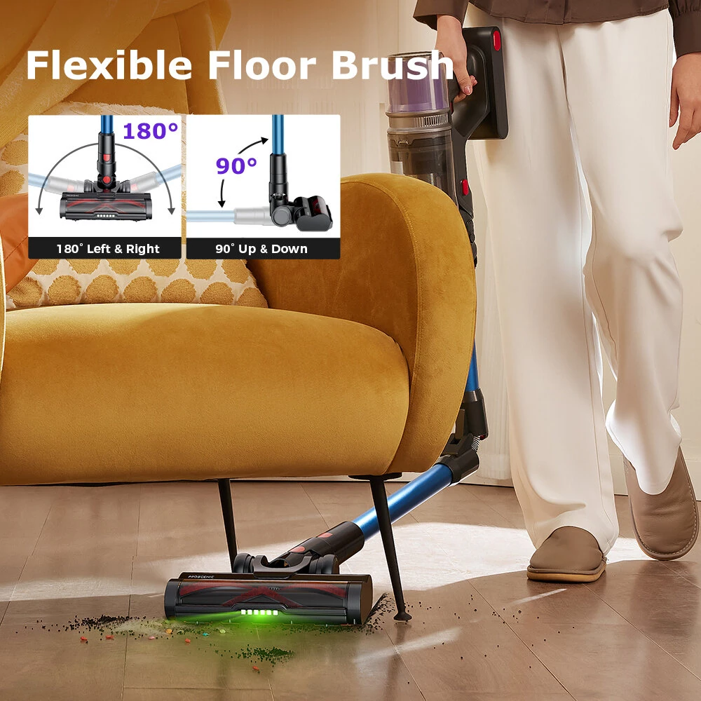 [EU Direct]Proscenic P16 Cordless Stick Vacuum Cleaner, 50Kpa 55Mins Runtime, 180°Bendable Wand, Green LED Headlight, Digital LED Display, Rechargeable Lightweight Stick Vacuum for Home