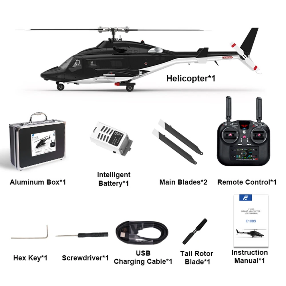 Eachine E188S AirWolf 2.4G 9CH 6G GPS Optical Flow Localization LiDAR TOF Altitude Hold Dual Brushless Motor 1:34 Scale Flybarless RC Helicopter RTF With Aluminum Box