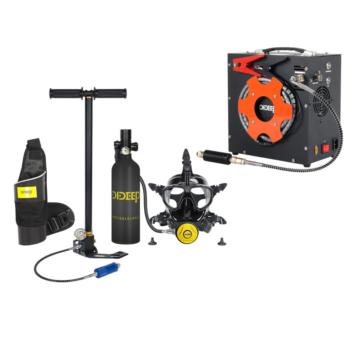 [EU Direct] DIDEEP 1L Mini Diving Scuba Tank Set with Snorkel Full Face Cover Air Pump Portable Oxygen Cylinder Diving Face Cover Underwater Breath System Automatic Air Compressor Optional