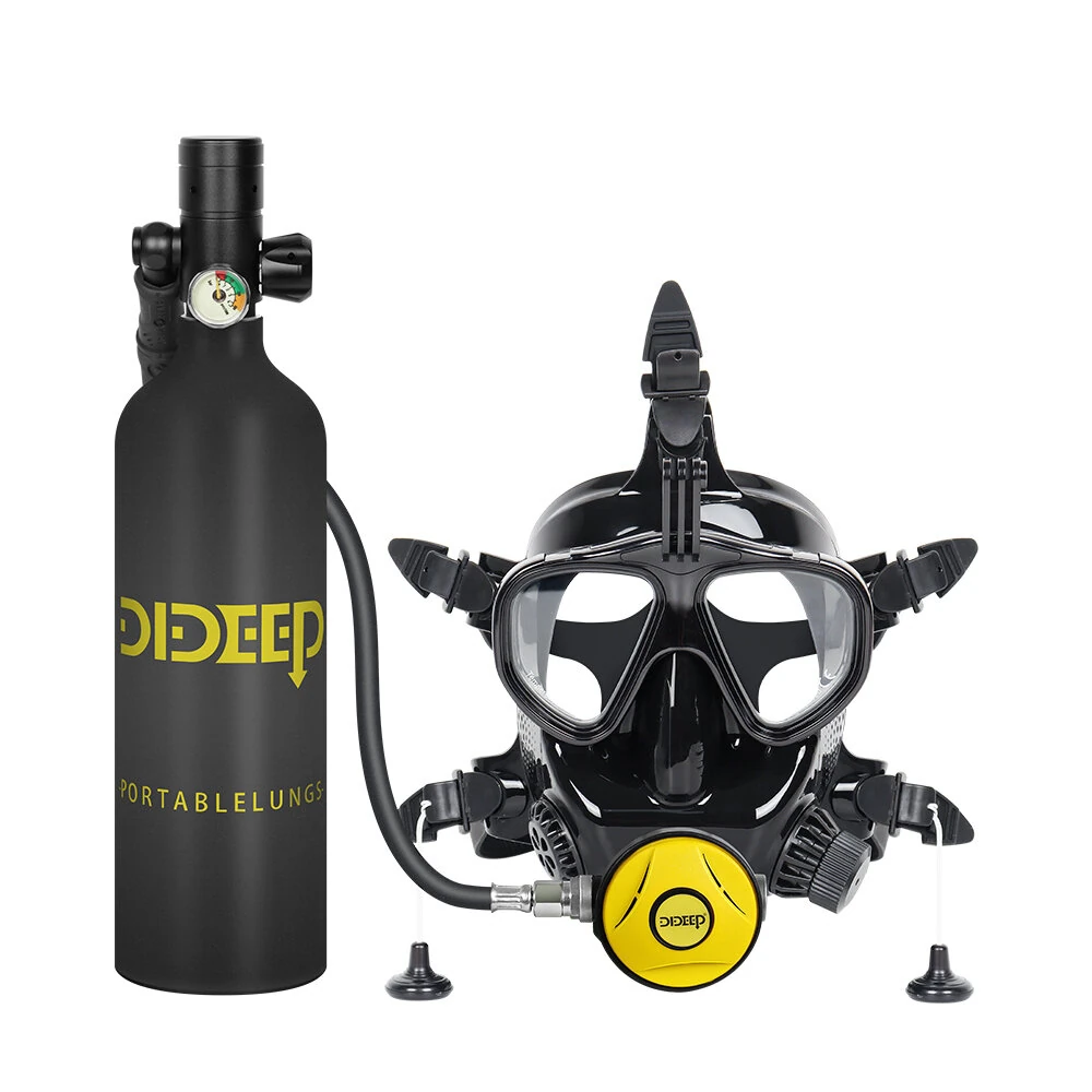 [EU Direct] DIDEEP 1L Mini Diving Scuba Tank Set with Snorkel Full Face Cover Air Pump Portable Oxygen Cylinder Diving Face Cover Underwater Breath System Automatic Air Compressor Optional