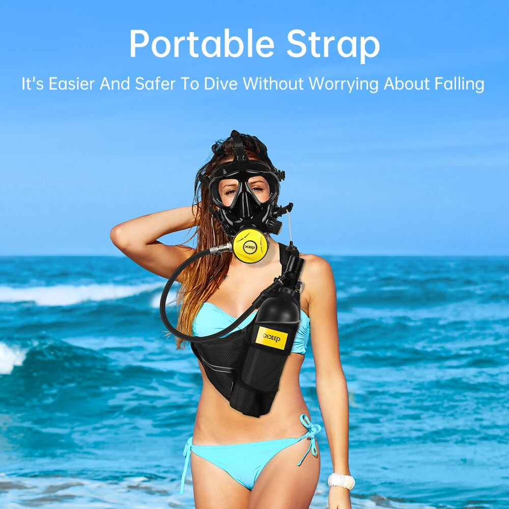[EU Direct] DIDEEP 1L Mini Diving Scuba Tank Set with Snorkel Full Face Cover Air Pump Portable Oxygen Cylinder Diving Face Cover Underwater Breath System Automatic Air Compressor Optional