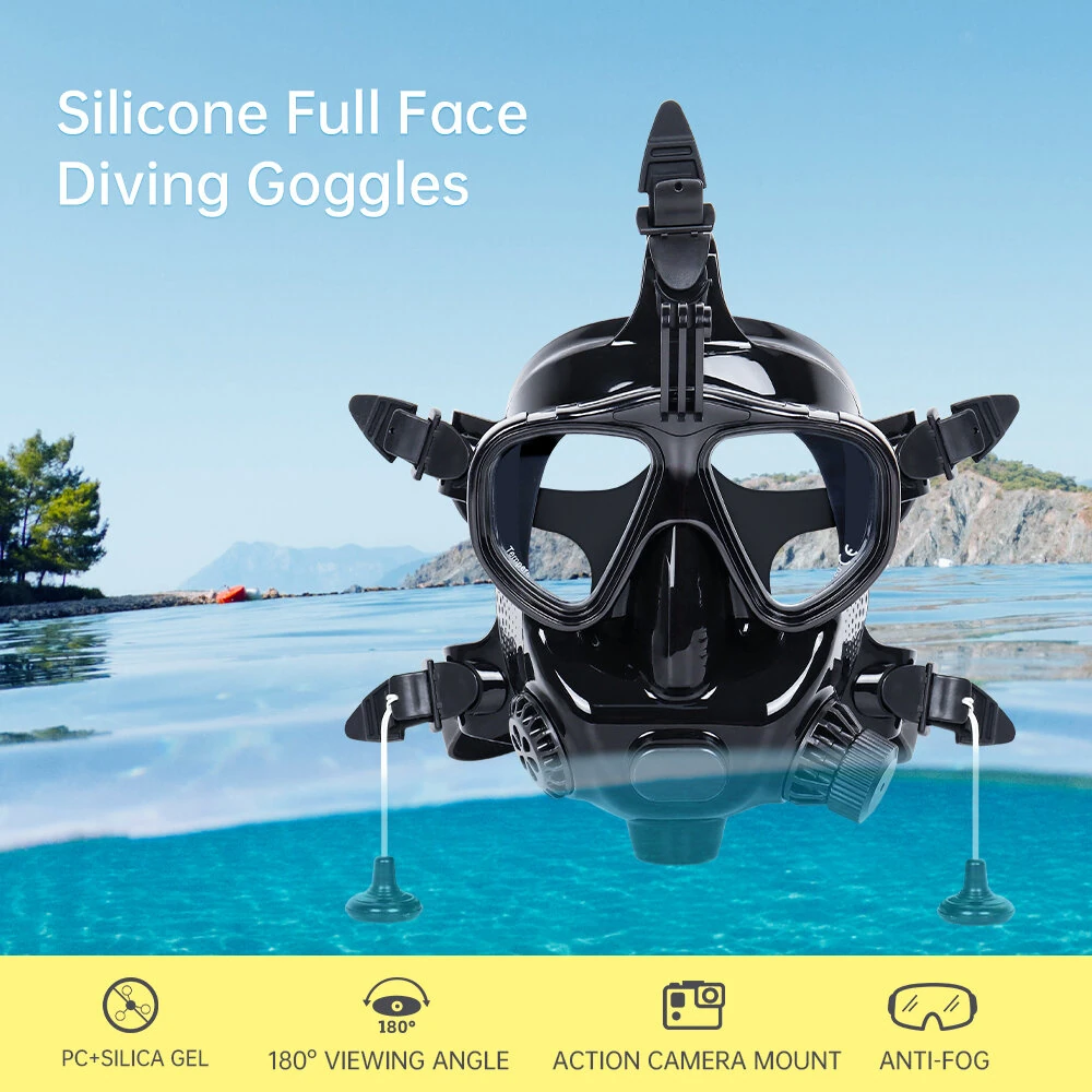 [EU Direct] DIDEEP 1L Mini Diving Scuba Tank Set with Snorkel Full Face Cover Air Pump Portable Oxygen Cylinder Diving Face Cover Underwater Breath System Automatic Air Compressor Optional