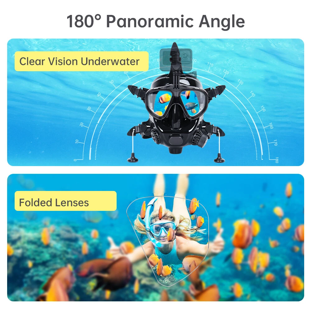 [EU Direct] DIDEEP 1L Mini Diving Scuba Tank Set with Snorkel Full Face Cover Air Pump Portable Oxygen Cylinder Diving Face Cover Underwater Breath System Automatic Air Compressor Optional
