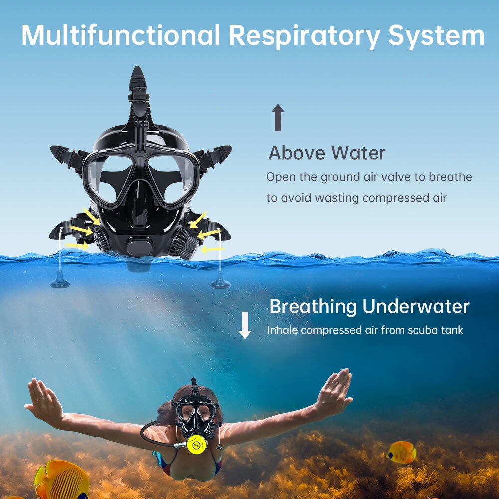 [EU Direct] DIDEEP 1L Mini Diving Scuba Tank Set with Snorkel Full Face Cover Air Pump Portable Oxygen Cylinder Diving Face Cover Underwater Breath System Automatic Air Compressor Optional