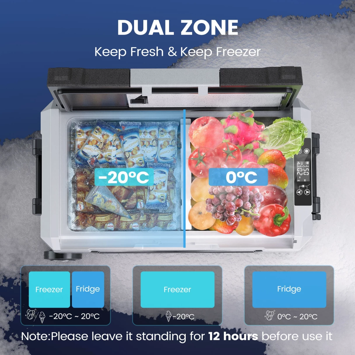 KROAK Dual Zone Car Refrigerator 35L 45L 55L Compressor Fridge Freezer 12V/24V DC 100-240V AC Portable Cooler for Camping Travel