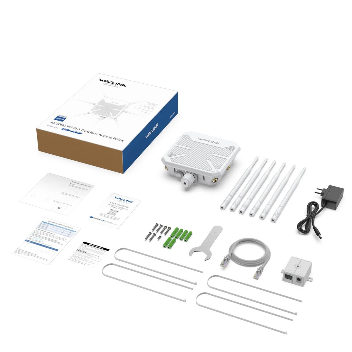 WAVLINK AX3000 WiFi6 Outdoor Router High Power Long Range Access Point Dual Band 2.4G+5G WiFi Mesh Extender Booster with PoE IP67 Weatherproof Wi-Fi Repeater with 6 Antennas