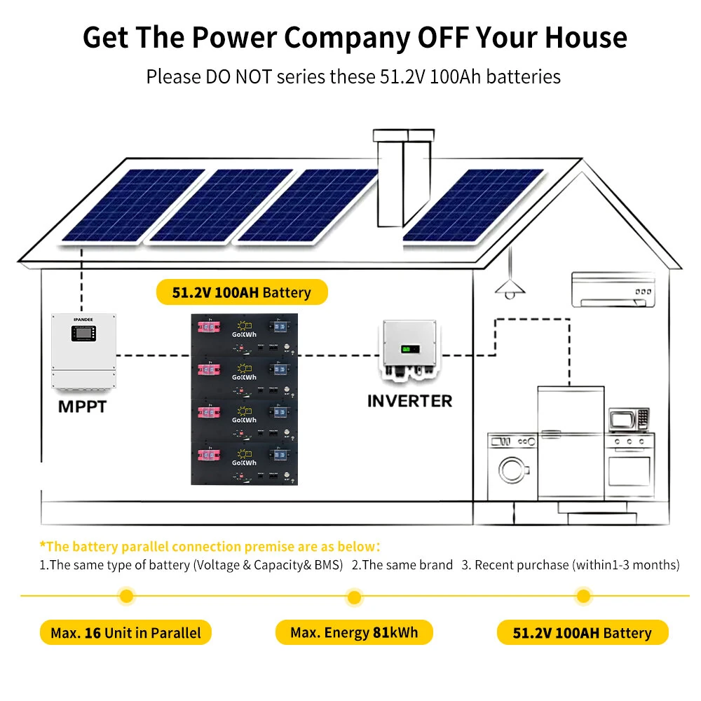 Gokwh 51.2V 100Ah 5120Wh LiFePO4 Energy Storage Battery with Bluetooth  Built-in BMS for Home Backup RV and Camping