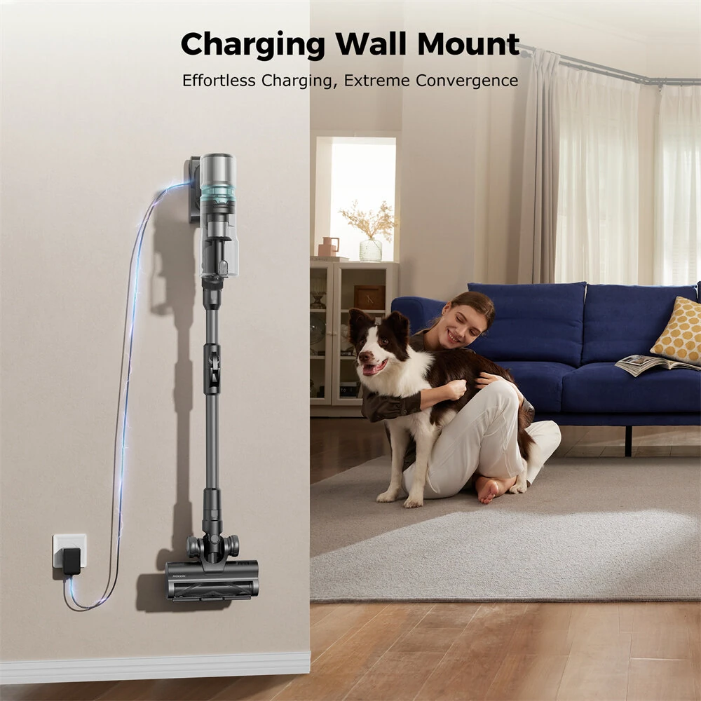 [EU Direct]Proscenic P16 Cordless Stick Vacuum Cleaner, 50Kpa 55Mins Runtime, 180°Bendable Wand, Green LED Headlight, Digital LED Display, Rechargeable Lightweight Stick Vacuum for Home