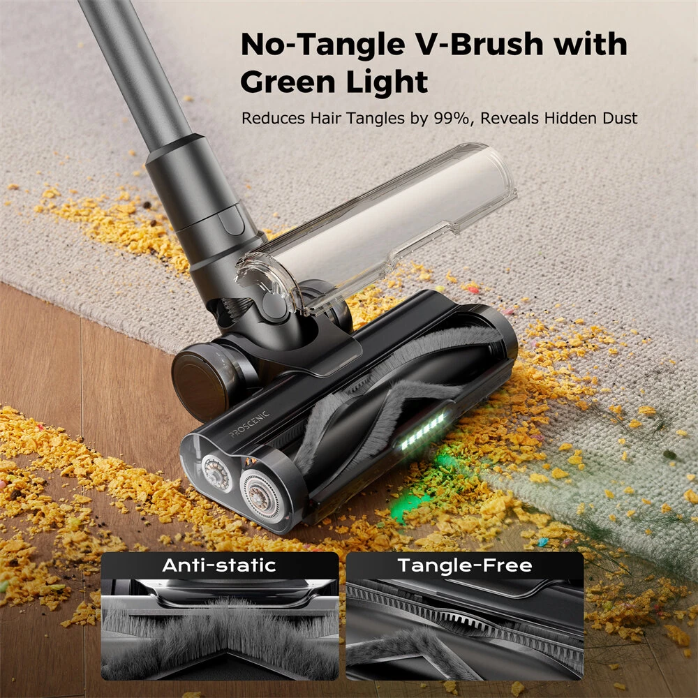 [EU Direct]Proscenic P16 Cordless Stick Vacuum Cleaner, 50Kpa 55Mins Runtime, 180°Bendable Wand, Green LED Headlight, Digital LED Display, Rechargeable Lightweight Stick Vacuum for Home