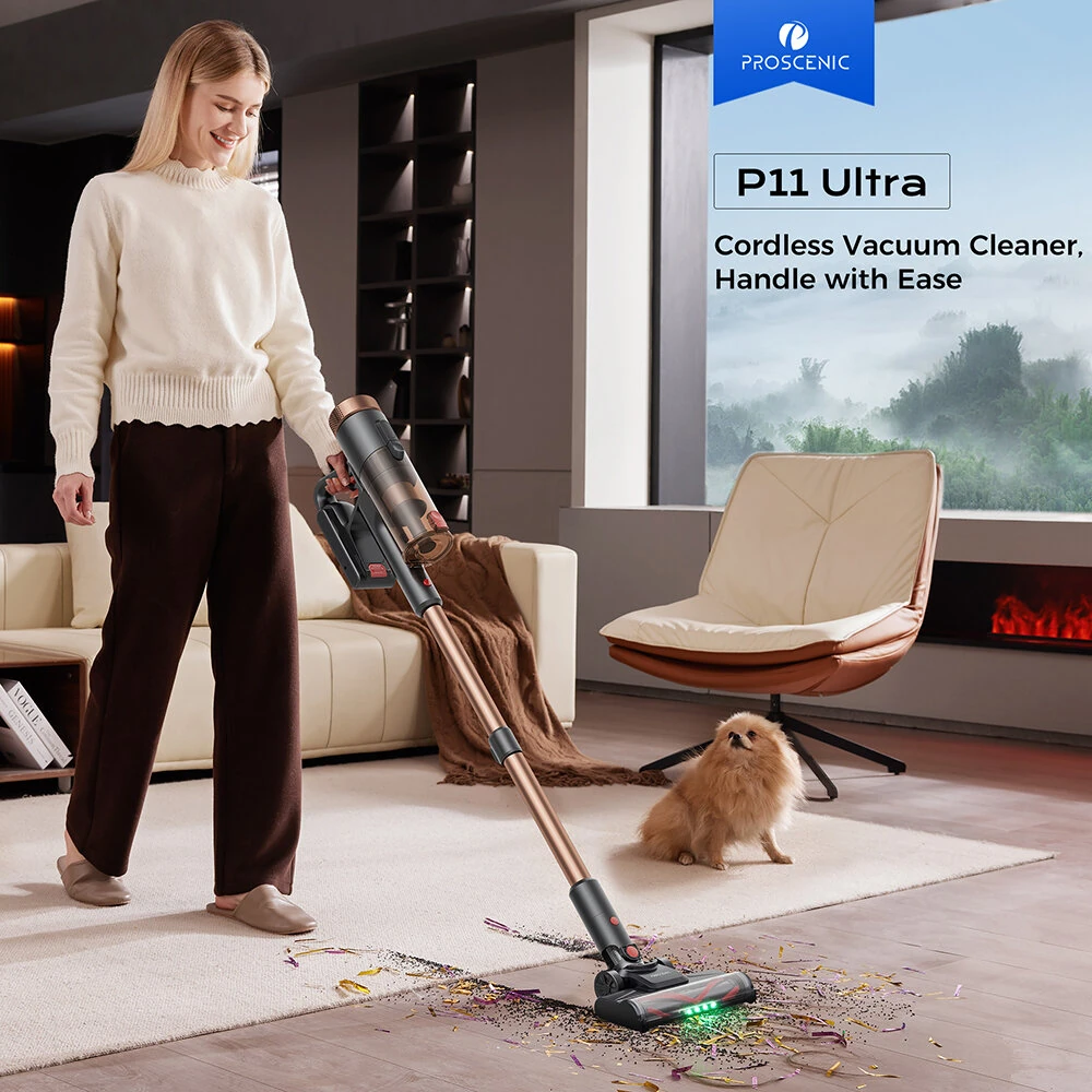 [EU Direct]Proscenic P11 Ultra Handheld Vacuum Cleaner 40kPa Cordless Vacuum Cleaner Smart LED Display High Capacity Battery Free Standing Design Green Light Detection One-Touch Dust Emptying