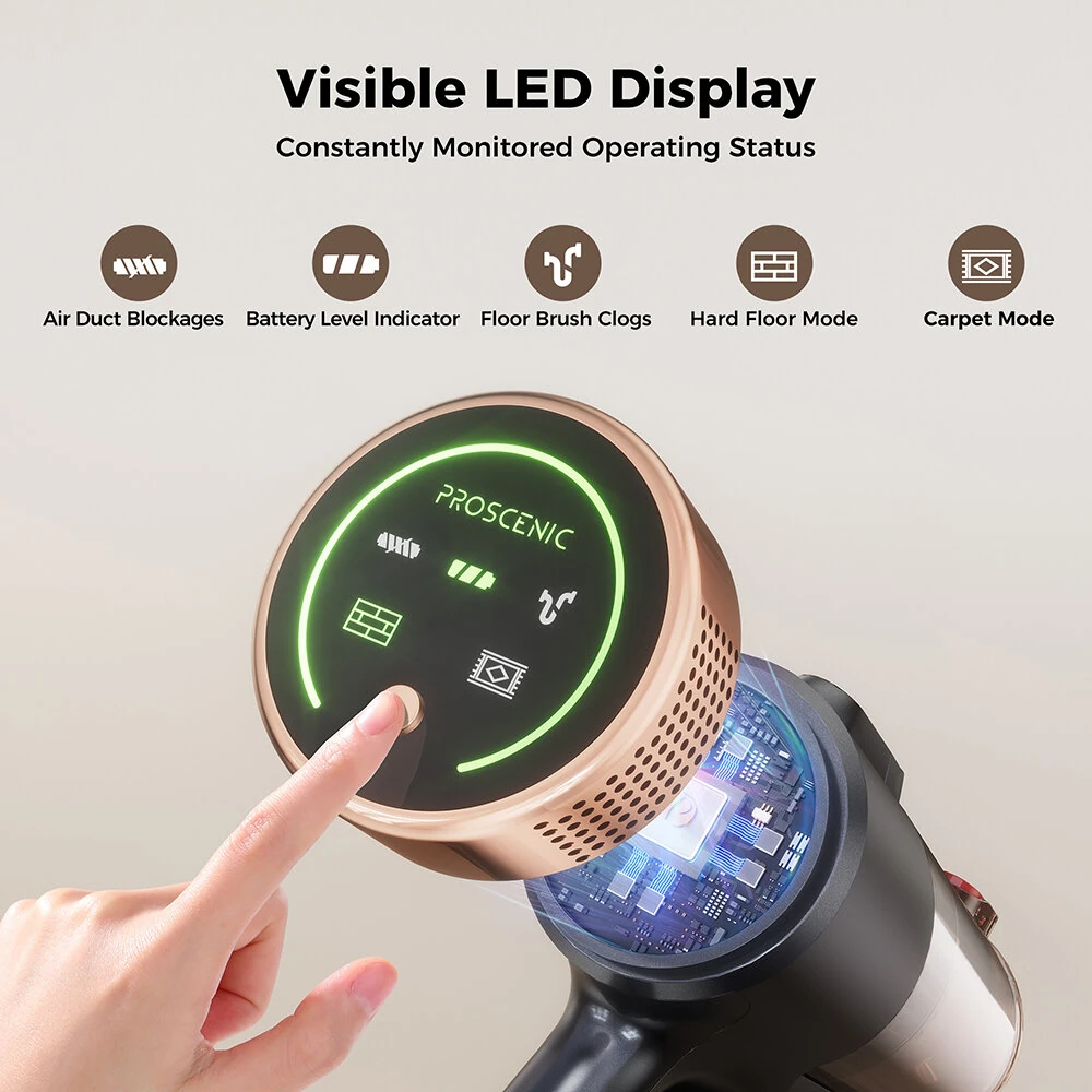 [EU Direct]Proscenic P11 Ultra Handheld Vacuum Cleaner 40kPa Cordless Vacuum Cleaner Smart LED Display High Capacity Battery Free Standing Design Green Light Detection One-Touch Dust Emptying