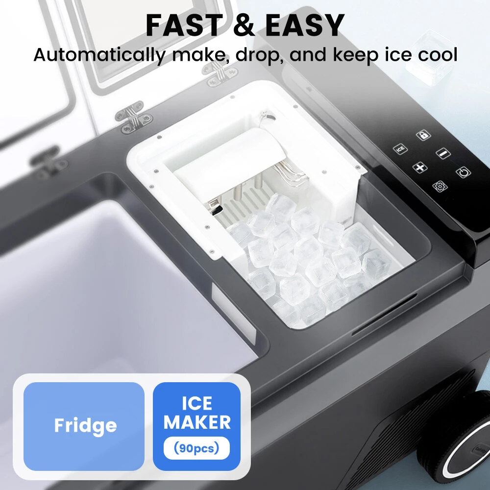 MUDIRO 45L Car Fridge with ICE Maker Freezer Fast Cooling Car Refrigerator Quick Ice Making Mobile Refrigeration System Energy Saving with LED Lighting
