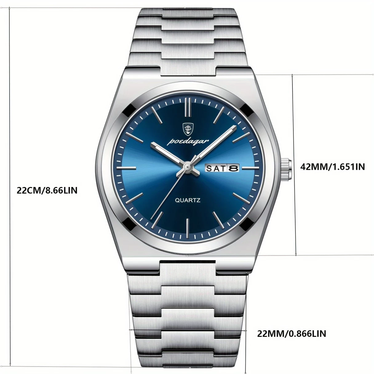POEDAGAR Luxury Men Quartz Watch Waterproof Luminous Sport Watches Date Week Stainless Steel Male Wristwatch