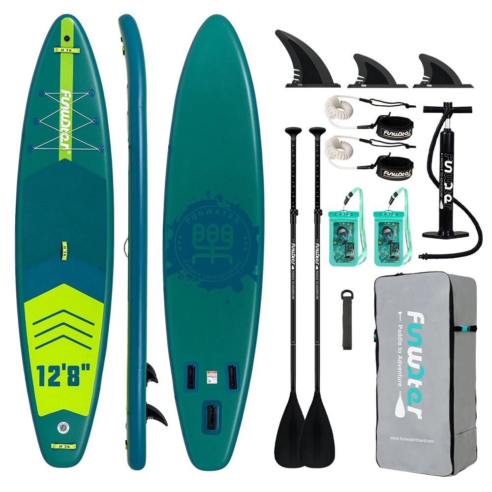 [EU Direct] FunWater 385X85X15CM Inflatable Stand Up Paddle Board Surfboard Complete Paddleboard Accessories Adjustable Paddle, Pump, ISUP Travel Backpack, Leash, Waterproof Bag, Adult Paddle Board SUPFW41A,SUPFW41B