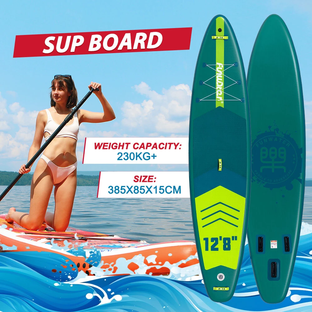 [EU Direct] FunWater 385X85X15CM Inflatable Stand Up Paddle Board Surfboard Complete Paddleboard Accessories Adjustable Paddle, Pump, ISUP Travel Backpack, Leash, Waterproof Bag, Adult Paddle Board SUPFW41A,SUPFW41B