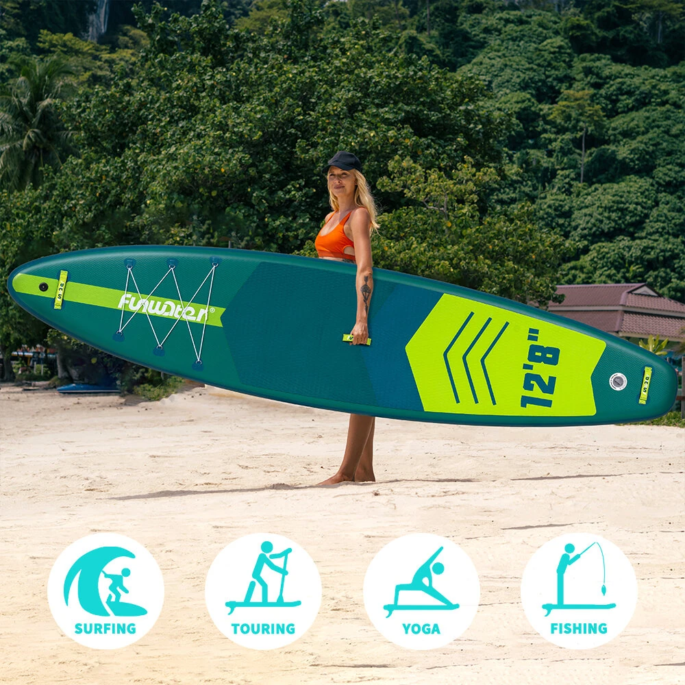 [EU Direct] FunWater 385X85X15CM Inflatable Stand Up Paddle Board Surfboard Complete Paddleboard Accessories Adjustable Paddle, Pump, ISUP Travel Backpack, Leash, Waterproof Bag, Adult Paddle Board SUPFW41A,SUPFW41B