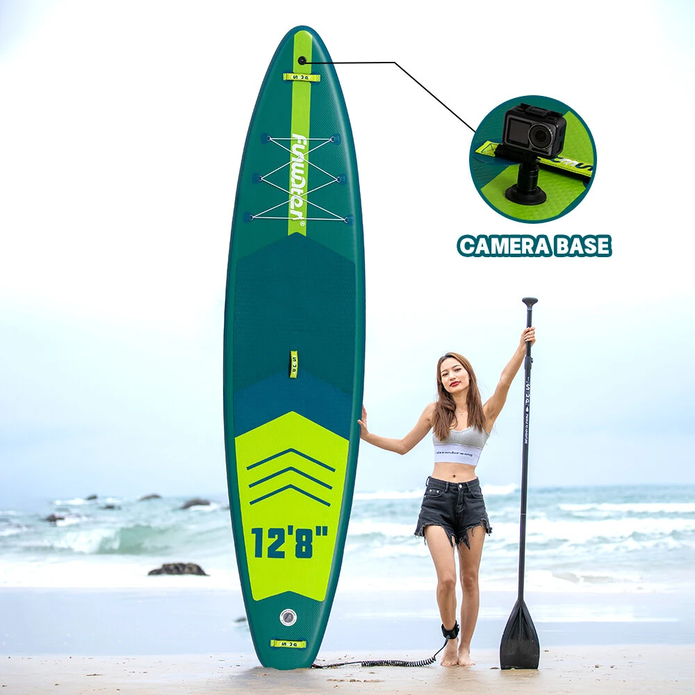 [EU Direct] FunWater 385X85X15CM Inflatable Stand Up Paddle Board Surfboard Complete Paddleboard Accessories Adjustable Paddle, Pump, ISUP Travel Backpack, Leash, Waterproof Bag, Adult Paddle Board SUPFW41A,SUPFW41B