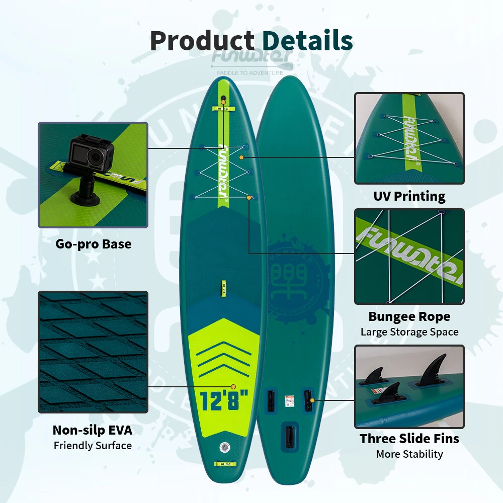 [EU Direct] FunWater 385X85X15CM Inflatable Stand Up Paddle Board Surfboard Complete Paddleboard Accessories Adjustable Paddle, Pump, ISUP Travel Backpack, Leash, Waterproof Bag, Adult Paddle Board SUPFW41A,SUPFW41B