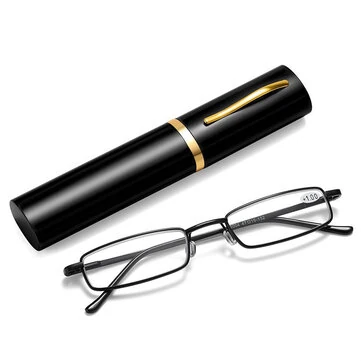 Portable Mini Lightweight Reading Glasses with Pen Tube Case Anti-blue Light Presbyopic Glasses Metal Case Women Men Eyeglasses +1.5-+3.5