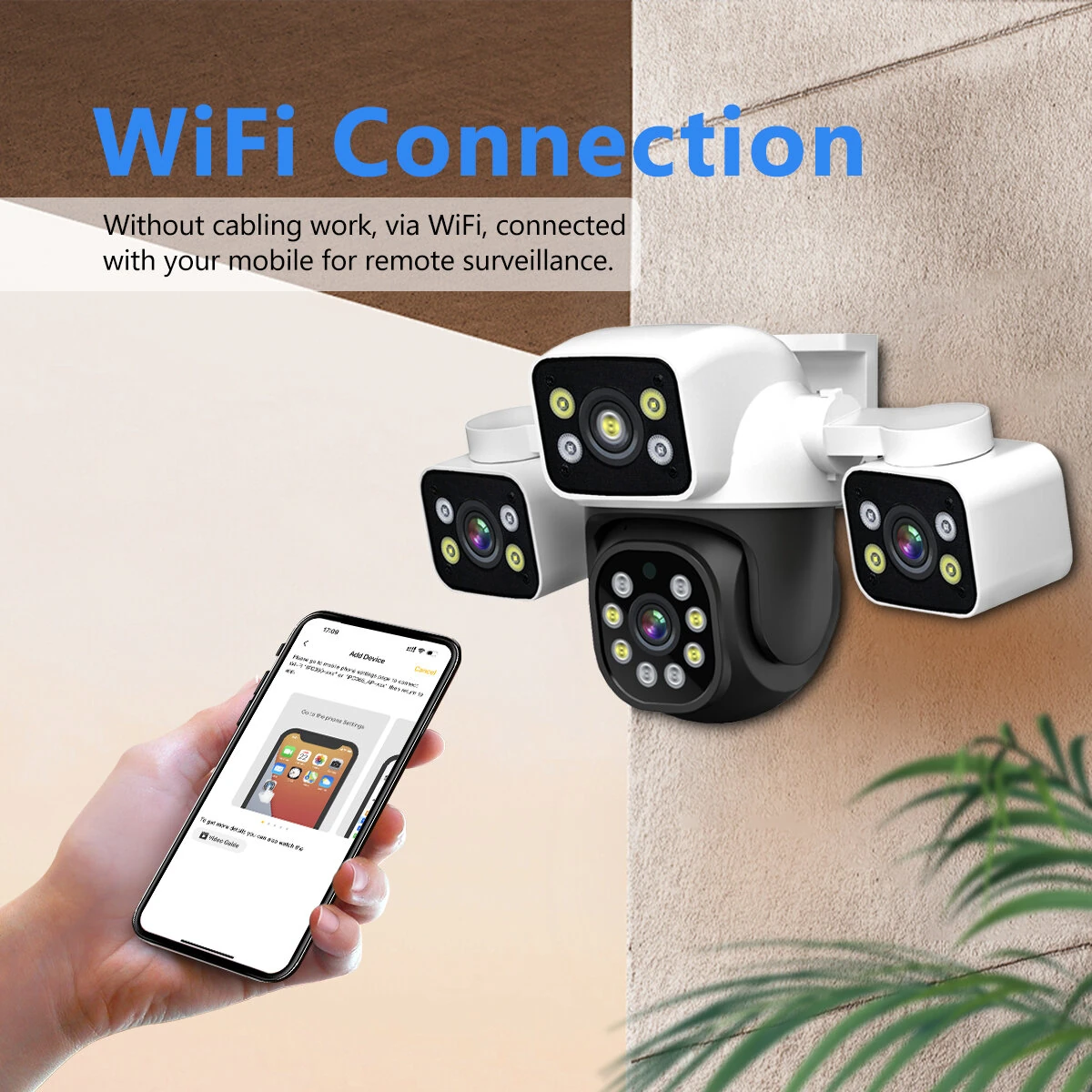 ESCAM PT223 3*4MP Three-Lens Camera Three-Screen PTZ Monitoring Sound And Light Alarm Two-Way Voice Cloud Storage Human Detection WiFi Camera
