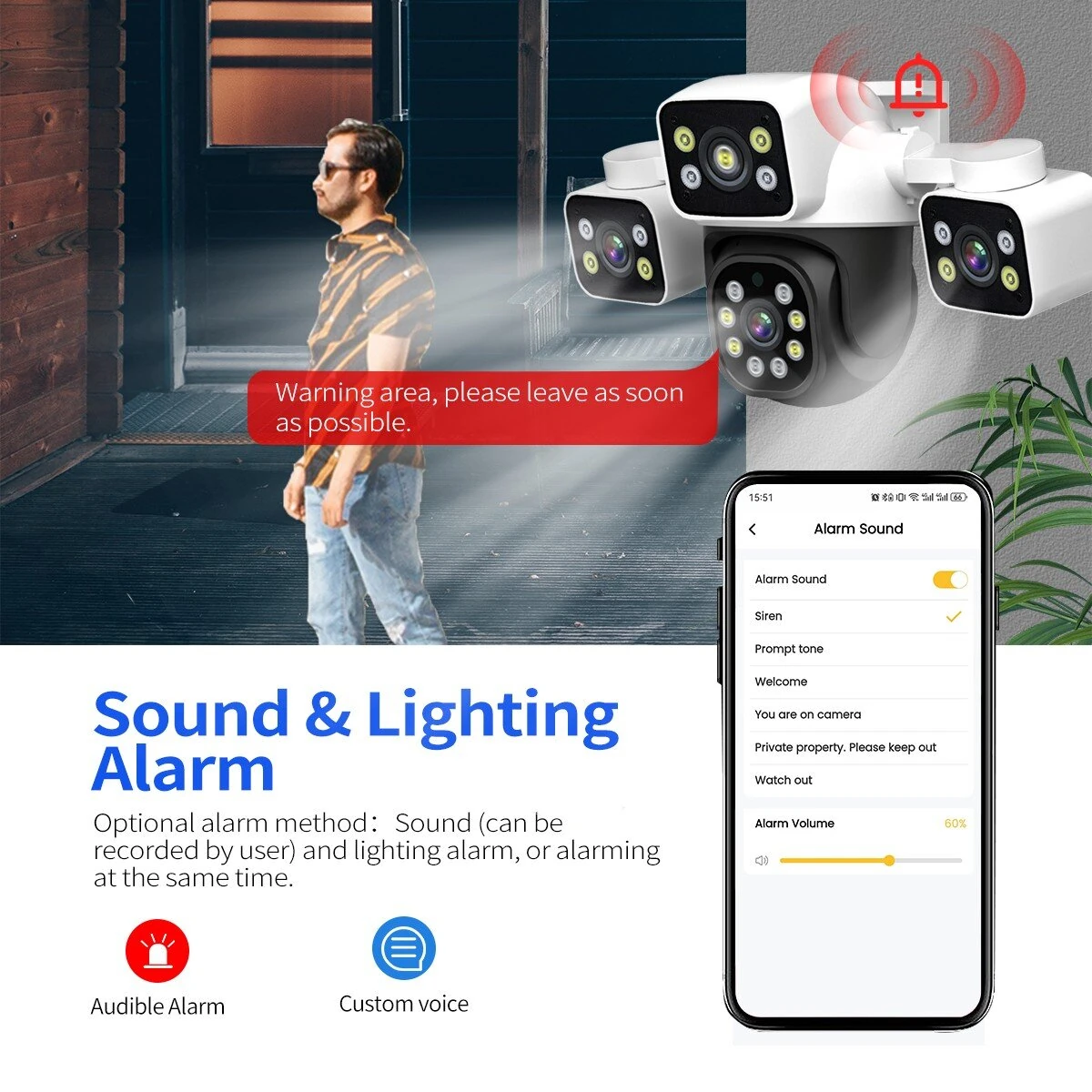 ESCAM PT223 3*4MP Three-Lens Camera Three-Screen PTZ Monitoring Sound And Light Alarm Two-Way Voice Cloud Storage Human Detection WiFi Camera