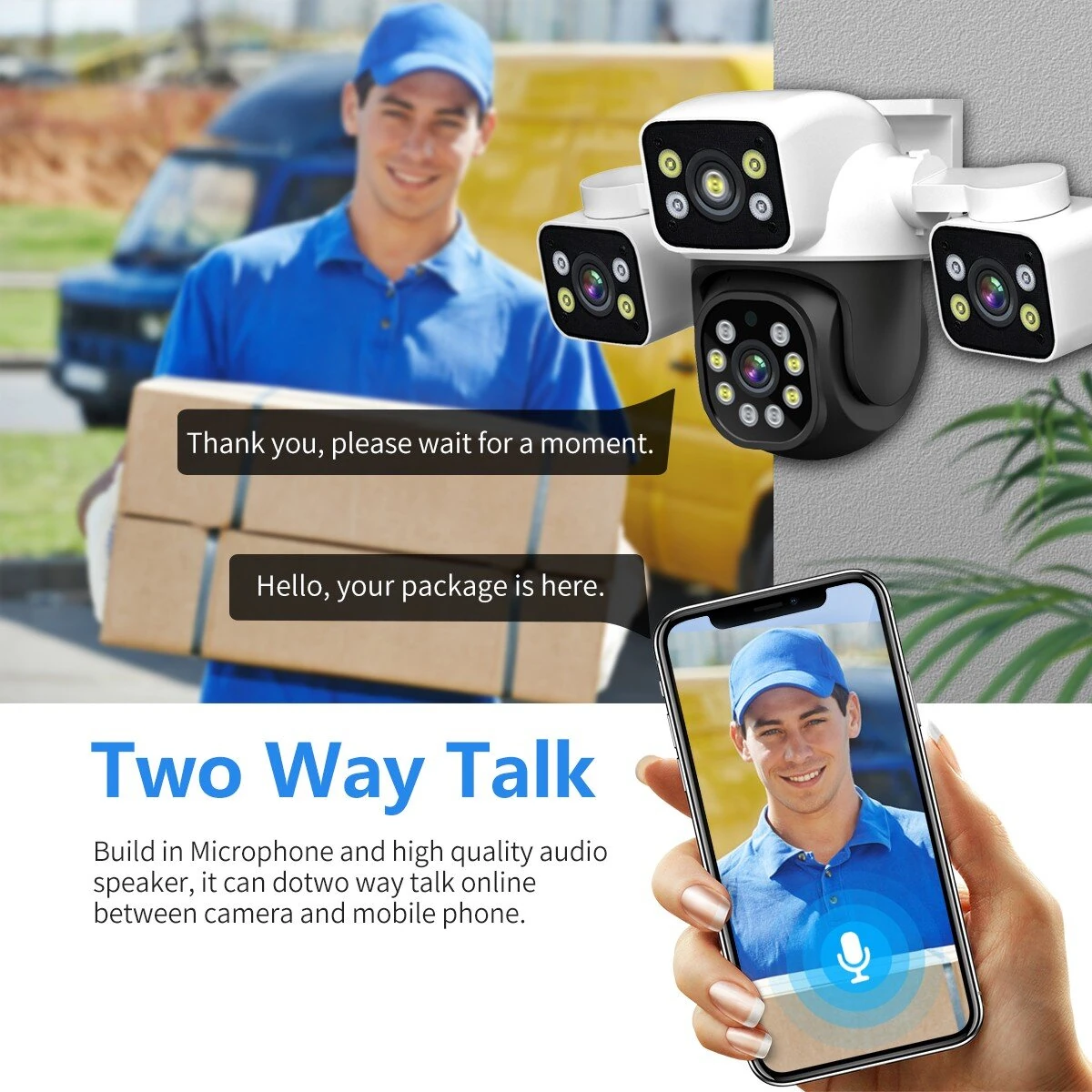 ESCAM PT223 3*4MP Three-Lens Camera Three-Screen PTZ Monitoring Sound And Light Alarm Two-Way Voice Cloud Storage Human Detection WiFi Camera