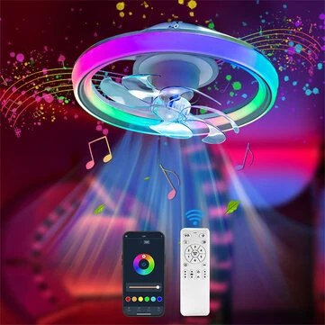 [EU Direct] Elfeland 90W 48cm LED RGB Smart Ceiling Fan Light with Built-in Speaker Music Sync 360° Rotatable 6-Speed Quiet Fan Timer APP & Remote Control