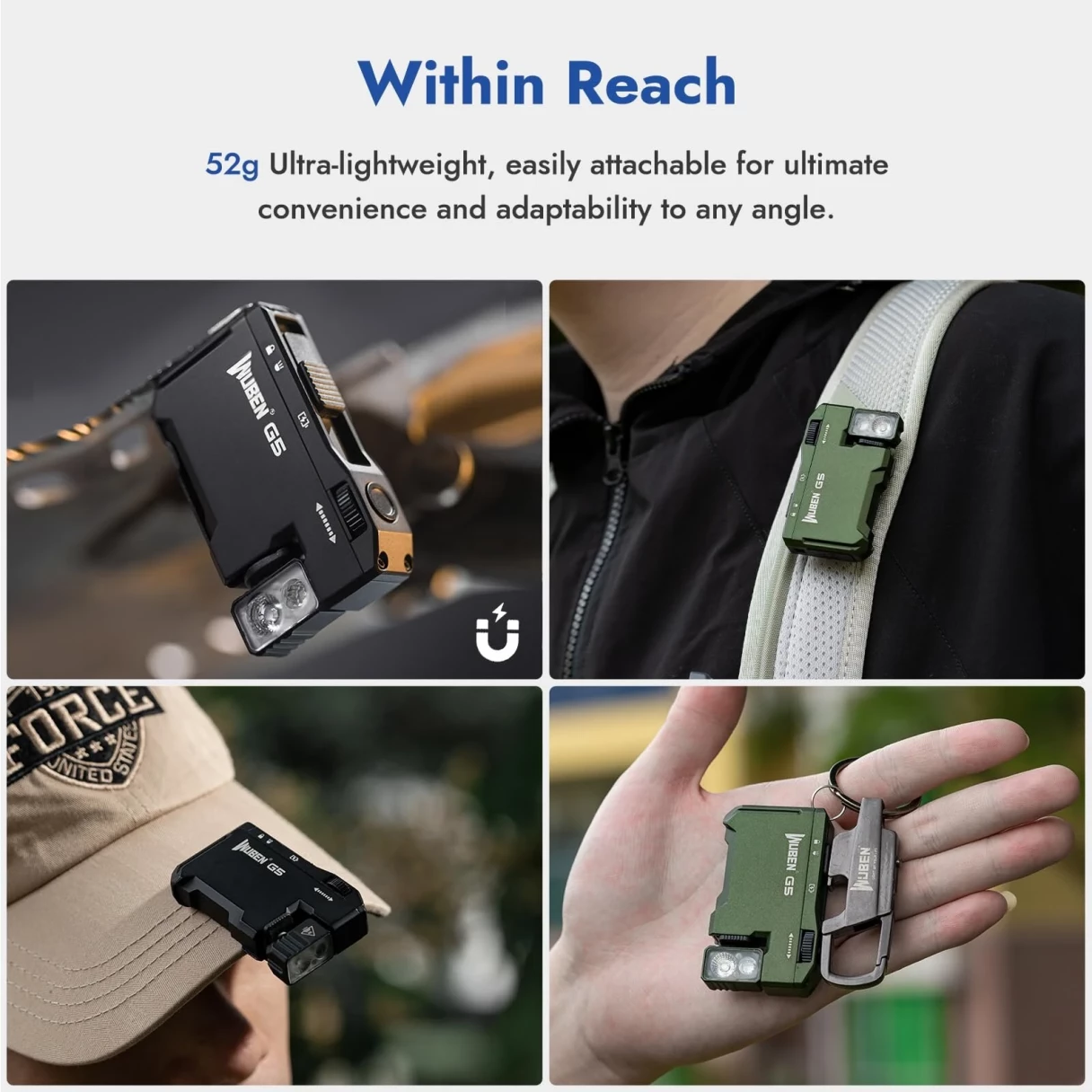 WUBEN G5 400 Lumens Rechargeable EDC LED Keychain Flashlight with RGB Light Dual Light Sources Mini LED Torch Portable Pocket Light EDC Survival Tools For Outdoor
