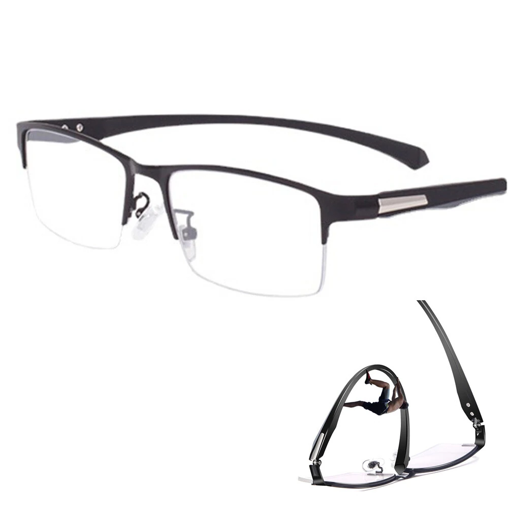 Anti-blue Light Ultra-light Mens Business Half Rimless Reading Glasses Metal Rectangular Presbyopia Glasses Classic Readers
