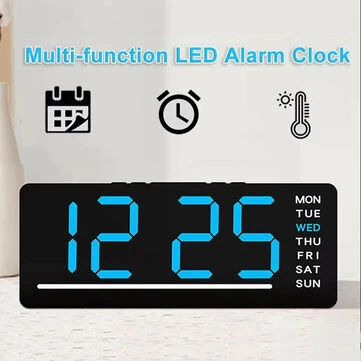 Mini Digital Table Clock LED Alarm Clock Temp 5 Levels Adjustable Brightness 12/24H Bedroom Electronic Desktop Clock Home Decor