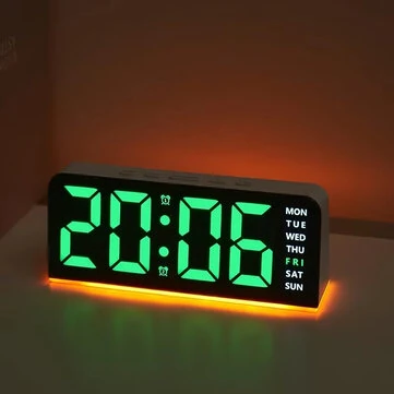 Digital Alarm LED Clock Mood Light TEMP Date Week 2 Alarms Snooze Electronic Table Clock 4 Levels Brightness 12H 24H LED Clock