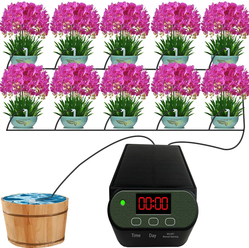 Intelligent Automatic Watering Machine Solarpowered / Lithium Battery Dual Power Automatic Drip Irrigation Kit Timer Self Watering System With 15pcs Drippers