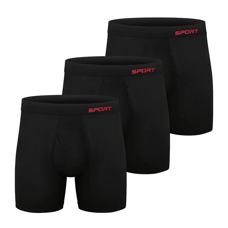 3pcs Men's Black Boxer Briefs Breathable Comfy Boxer Trunks, Elastic Sports Shorts, Men's Casual Underwear For Daily Wear S-XL