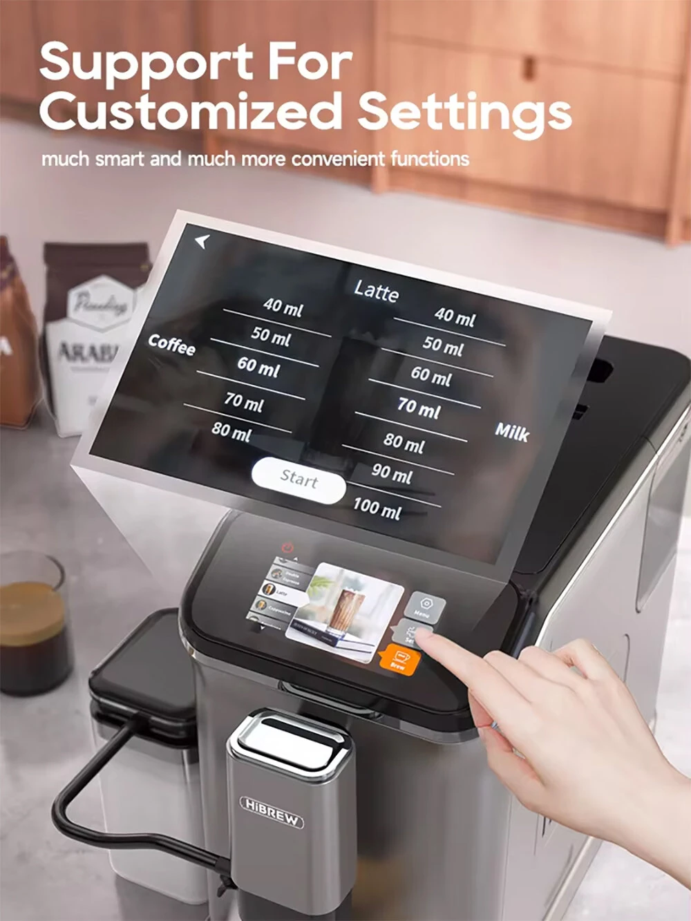 [EU Direct] HiBREW H16 Fully Automatic Espresso Machine Cappuccino Milk System 6 Coffee Varieties Intuitive Touch Display With Grinder