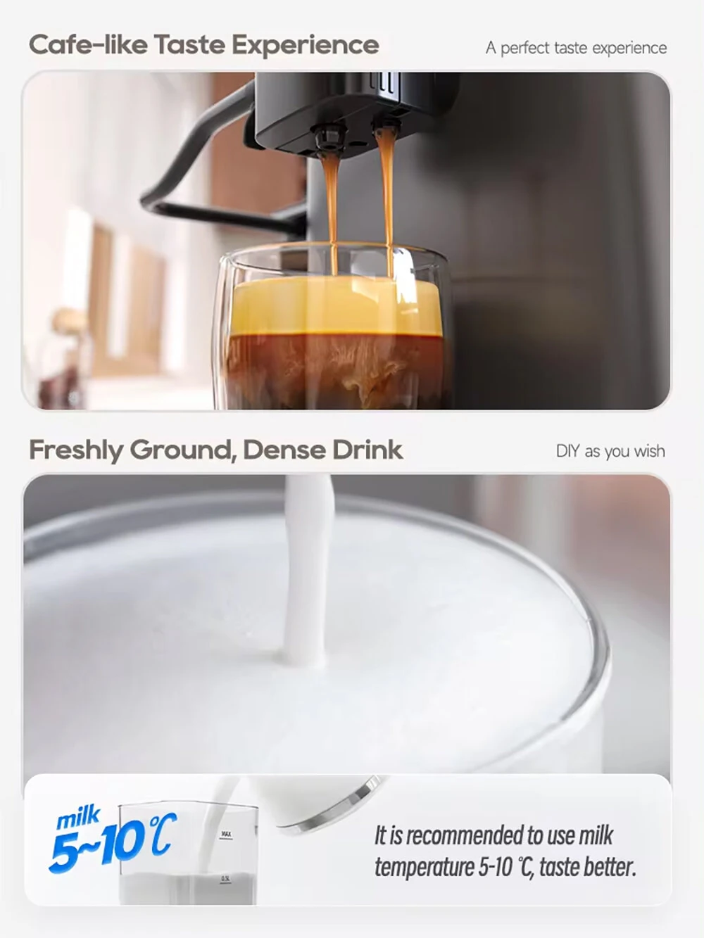 [EU Direct] HiBREW H16 Fully Automatic Espresso Machine Cappuccino Milk System 6 Coffee Varieties Intuitive Touch Display With Grinder